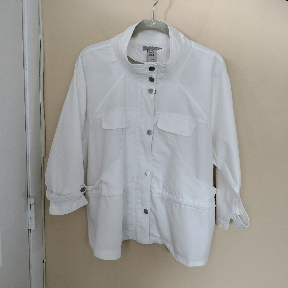 Multiples White Lightweight Drawstring Waist Zip Snap Jacket XL Petite Travel